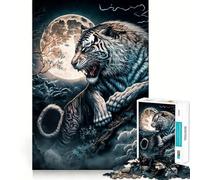 Puzzle Tigre Bianca e Luna da 1000 pezzi per adolescenti,gioco stimolante per la mente,montaggio sicuro e stabile,divertimento assicurato per tutta la famiglia (38x26cm)