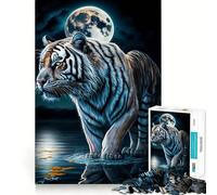 Puzzle Tigre Bianca e Luna per adulti,1000 pezzi,gioco stimolante per la mente,dimensioni uniformi,pezzi precisi,ideale da portare in viaggio,gioco per allenare la mente,regalo (50x75cm)