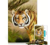 Puzzle "Tigre tra foglie tropicali" da 1000 pezzi per adulti, gioco di logica e abilità, calma e relax, taglio preciso, regalo affettuoso 38x26cm