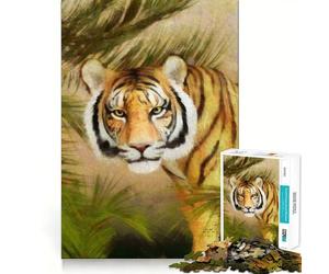 Puzzle "Tigre tra foglie tropicali" da 1000 pezzi per adulti, gioco di logica e abilità, calma e relax, taglio preciso, regalo affettuoso 38x26cm