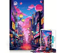 Puzzle Tokyo Neon City da 1000 pezzi per ragazzi, gioco di logica stimolante per il relax, bordi chiari, sorpresa di compleanno 38x52cm