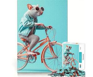 Puzzle Topo con la bicicletta per ragazzi, 1000 pezzi, gioco rilassante, evasione, bordi precisi, (50x75cm)