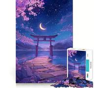 Puzzle Torii Gate Night Moon Cherry Blossoms per ragazzi, 1000 pezzi, per rafforzare la memoria, senza stress, con bordi lisci, regalo di Natale 50x75cm
