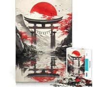 Puzzle Torii Gate sotto il sole rosso, 1000 pezzi per adulti, stimola la memoria, rilassa la mente, bordi precisi, lista dei desideri di Babbo Natale 38x26cm