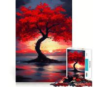 Puzzle "Tramonto con Albero Rosso" da 1000 pezzi per adulti, ideale per rafforzare la memoria, per il divertimento di gruppo, con bordi netti ed elegante (38x26cm)