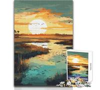 Puzzle "Tramonto nella palude calma" per adolescenti, 1000 pezzi, gioco educativo per la concentrazione mentale, idea regalo speciale commovente, dimensioni 38x26cm