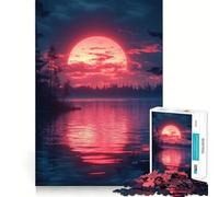 Puzzle Tramonto rosso sul lago per adolescenti, 1000 pezzi, gioco per allenare la mente, rilassante, artistico, da assemblare, (38x52cm)