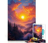 Puzzle "Tramonto su foresta nebbiosa" per ragazzi, 1000 pezzi, gioco di logica, divertimento rilassante, bordi lisci, regalo di compleanno 38x26cm