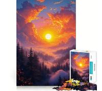 Puzzle "Tramonto su foresta nebbiosa" per ragazzi, 1000 pezzi, stimola la memoria, ideale per il tempo libero, con bordi puliti e un regalo delizioso 38x52cm