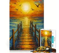 Puzzle "Tramonto sul molo con uccelli" per ragazzi, 1000 pezzi, gioco di logica, divertente e rilassante, con bordi lisci, ideale come regalo di compleanno 38x26cm