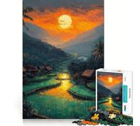 Puzzle "Tramonto sulle risaie" per ragazzi, 1000 pezzi, gioco di logica, divertente e rilassante, con bordi lisci, ideale come regalo di compleanno 38x52cm