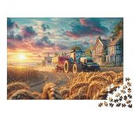 Puzzle Trattore 1000 Pezzi Cartone Spesso | Sul Campo Scena Tramonto Rurale Molto Difficile Regalo Compleanno/Anniversario Famiglia 70x50cm