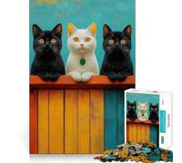 Puzzle "Tre gatti sulla recinzione" per ragazzi, 1000 pezzi, gioco di logica, passatempo per la casa, taglio preciso, regalo per le festività 38x26cm