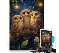 Puzzle Tre gufi nella notte da 1000 pezzi per adolescenti migliora la memoria, rilassante e divertente, con bordi netti, 38x26cm