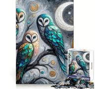 Puzzle Tre gufi sotto la luna da 1000 pezzi per ragazzi, migliora la memoria, rilassante e divertente, con bordi netti, 50x75cm