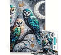 Puzzle Tre gufi sotto la luna da 1000 pezzi per ragazzi, migliora la memoria, rilassante e divertente, con bordi netti, 50x75cm