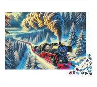 Puzzle Treno a Vapore Treno Espresso Innevato 1000 Pezzi Cartone Robusto Liscio Tempo Tranquillo Hobby Viaggio Vacanza per Adulti Coppie Principianti 52x38cm/1000 pezzi