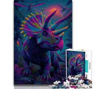 Puzzle Triceratopo color neon per adolescenti, 1000 pezzi, per ammazzare il tempo durante le vacanze, con pezzi completamente interconnessi e di forma casuale, 50x75cm