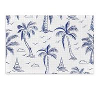 Puzzle tropicale blu palme bianche per adulti 1000 pezzi paesaggio divertente arte floreale personalizzato divertimento famiglia elefante bianco, 75 x 50 cm