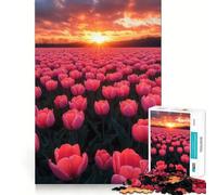 Puzzle "Tulipani rosa al tramonto" per adolescenti, 1000 pezzi, gioco per allenare la mente, design rilassante, assemblaggio, sorpresa di Natale (38x26cm)