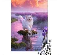 Puzzle Turkish Angora 1000 Pezzi Per Bambini E Adulti, Gioco Di Squadra, Difficile Sfida Puzzle Con Purple Grass, Idea Regalo 38x26cm/1000pcs