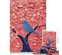 Puzzle "Uccello azzurro su albero rosa" da 1000 pezzi per ragazzi, rompicapo, svago e divertimento, con chiusura a incastro, regalo festivo (50x75cm)