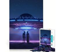 Puzzle UFO con alieni di notte,1000 pezzi,gioco cognitivo,superficie liscia e priva di sbavature,rilassante attività di gruppo al chiuso (38x26cm)