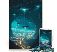 Puzzle "UFO sopra un paesaggio urbano" da 1000 pezzi: esercizio mentale, svago rilassante, taglio di precisione, regalo significativo (50x75cm)