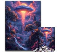 Puzzle UFO tra le nuvole di montagna, 1000 pezzi, puzzle in legno, Halloween, Pasqua, Capodanno, 50x75CM/19,68x29,52 pollici.