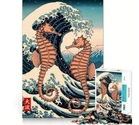 Puzzle Ukiyo-e a forma di cavalluccio marino con la Grande Onda, 1000 pezzi, giocattolo intelligente per il tempo libero, taglio preciso, lista dei desideri di Babbo Natale (38x52cm)