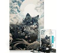 Puzzle Ukiyo E Cat da 1000 pezzi,divertente per allenare la mente,con incastri precisi e senza spazi vuoti,ideale per creare legami affettivi (38x26cm)