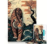 Puzzle Ukiyo E da 1000 pezzi con tigre, Giappone e Cina, per adolescenti, gioco stimolante per la mente, momento di relax, taglio preciso, opera d'arte da esporre 38x26cm