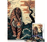 Puzzle Ukiyo E da 1000 pezzi con tigre, Giappone e Cina, per adolescenti, gioco stimolante per la mente, momento di relax, taglio preciso, opera d'arte da esporre 38x26cm