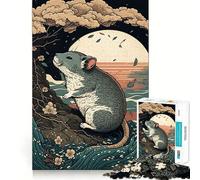 Puzzle Ukiyo E giapponese/cinese con topo per adolescenti, 1000 pezzi, gioco di logica, rilassante, taglio preciso, (50x75cm)