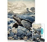 Puzzle Ukiyo E Tartaruga per adulti,1000 pezzi,gioco divertente per la mente,tecnologia di taglio laser avanzata,sfida divertente per il tempo di attesa (38x52cm)