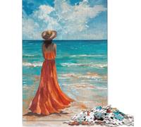 Puzzle "Una donna sola in spiaggia", sfida difficile, 100% in cartone riciclato, per donne e uomini, regali per la festa della mamma, 1000 pezzi (38x26 cm)