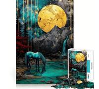Puzzle "Unicorno al lago sotto la luna" da 1000 pezzi per ragazzi,gioco stimolante per la mente,montaggio sicuro e stabile,attività divertente per tutta la famiglia (38x26cm)