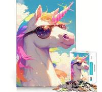Puzzle Unicorno Arcobaleno con Occhiali da Sole, 1000 Pezzi, Gioco di Logica per Adolescenti, Gioco di Tempo Libero, Taglio Preciso, Pezzo da Collezione Artistica (38x26cm)