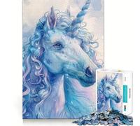 Puzzle Unicorno Bianco e Blu da 1000 pezzi,divertente gioco di squadra,tecnologia di taglio laser avanzata,giocattolo per interni per le vacanze (50x75cm)
