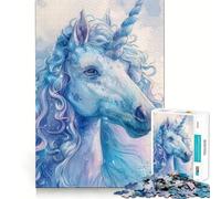 Puzzle Unicorno Bianco e Blu da 1000 pezzi,sfida mentale,taglio di alta precisione,divertente passatempo (38x52cm)