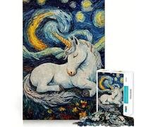 Puzzle "Unicorno che dorme - Notte stellata" da 1000 pezzi,gioco di concentrazione mentale,tagli di precisione,bordi lisci,attività coinvolgente per notti tranquille (50x75cm)