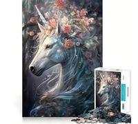 Puzzle Unicorno con Fiori per Ragazzi, 1000 Pezzi, Gioco di Logica, Passatempo Domestico, Taglio Preciso, Regalo per le Festività 50x75cm