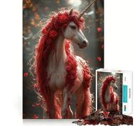Puzzle unicorno con rosa rossa per ragazzi, 1000 pezzi, stimola la memoria, rilassante e divertente, taglio di alta qualità, regalo elegante (50x75cm)