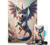 Puzzle Unicorno Cucciolo di Lupo con Ali di Drago 1000 Pezzi per Ragazzi Gioco Stimolante Mentale Montaggio Sicuro e Sicuro Attività Divertente per la Famiglia (38x52cm)