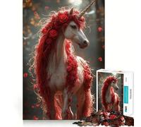 Puzzle Unicorno Rosa Rossa da 1000 pezzi per adolescenti, gioco di logica puro, rilassante, taglio pulito, opera d'arte (38x26cm)