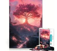 Puzzle Unity con albero rosa e paesaggio al tramonto,1000 pezzi,gioco di memoria,incastro perfetto,nessun pezzo che si stacca,ideale da portare in viaggio,gioco per allenare la mente,regalo (38x26cm)
