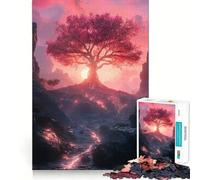 Puzzle Unity con paesaggio al tramonto e albero rosa,1000 pezzi,divertente gioco di squadra,tecnologia di taglio laser avanzata,giocattolo per le vacanze al chiuso (50x75cm)