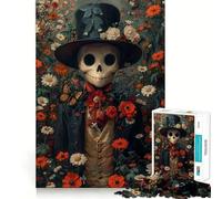 Puzzle "Uomo scheletro tra le rose" per ragazzi, 1000 pezzi, gioco di logica fine, passatempo rilassante, bordo netto, pezzo da collezione 38x52cm