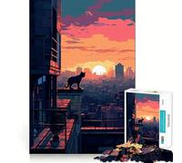Puzzle Urban Feline Sunset da 1000 pezzi,gioco di concentrazione mentale,tagli di precisione,bordi lisci,attività coinvolgente per serate tranquille (38x26cm)