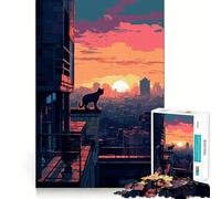 Puzzle Urban Feline Sunset per adolescenti,1000 pezzi,gioco stimolante per la mente,montaggio sicuro e stabile,attività di condivisione per i propri cari (38x52cm)